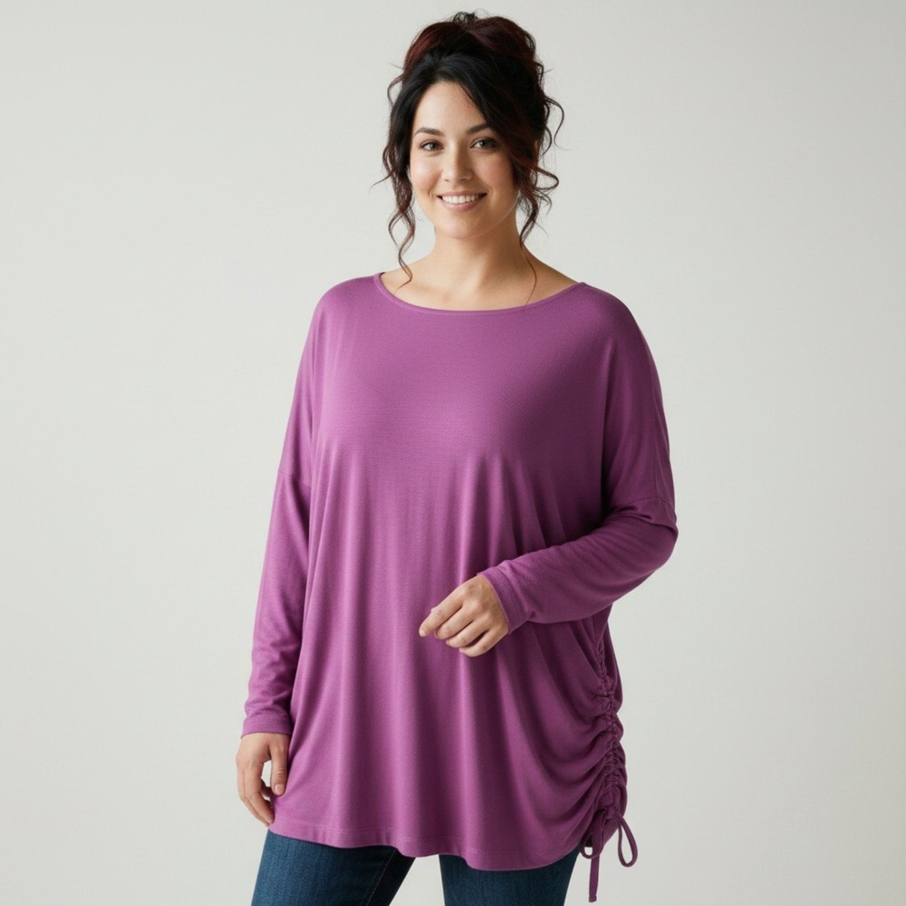 Bryn Walker Berry Purple Long Sleeve Ruched Inman Shirt Top Lagenlook XL 1X